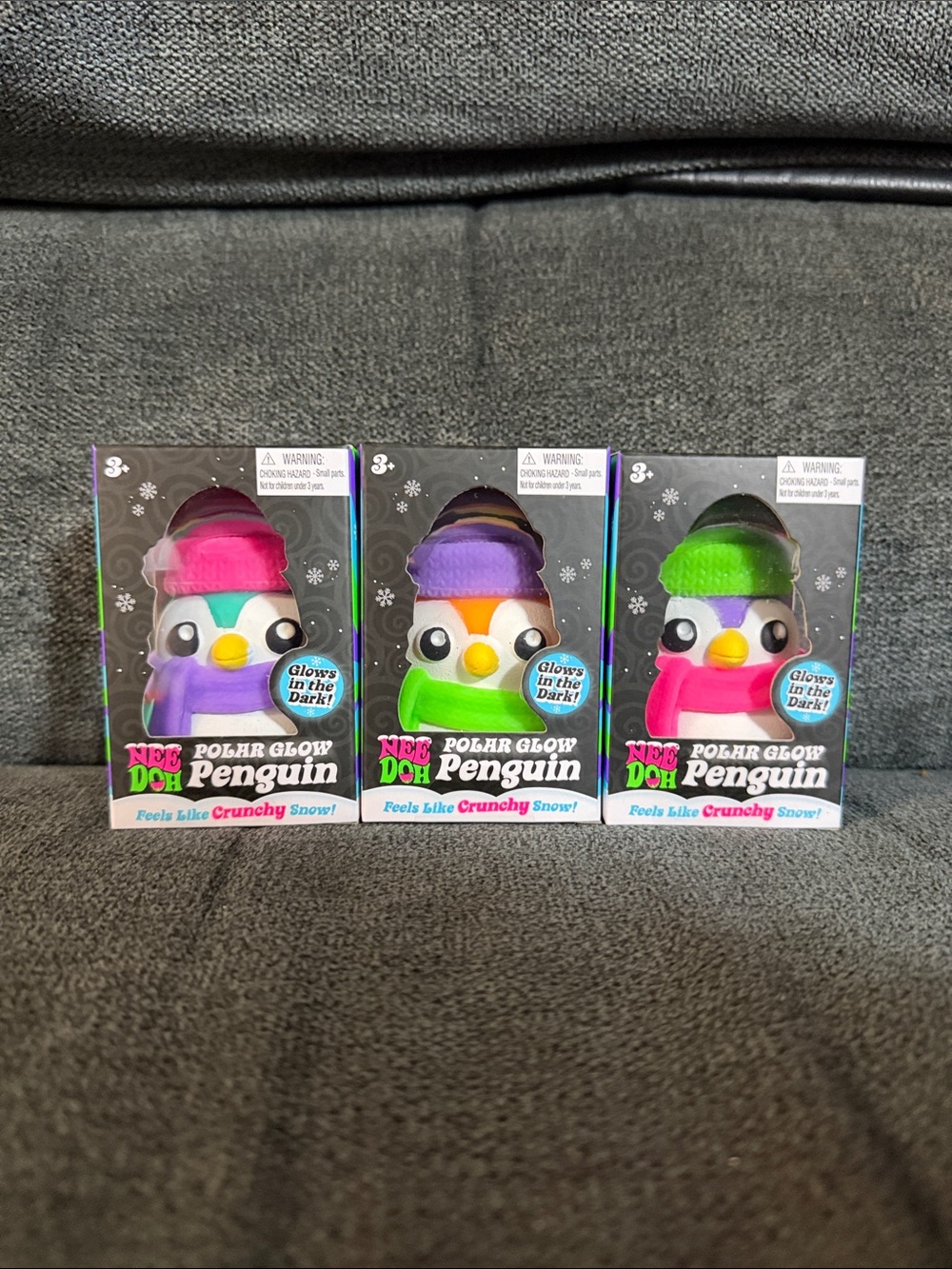 NeeDoh Squishmas ULTRA RARE Polar Glow Penguin Squishy Toy-Set of 3